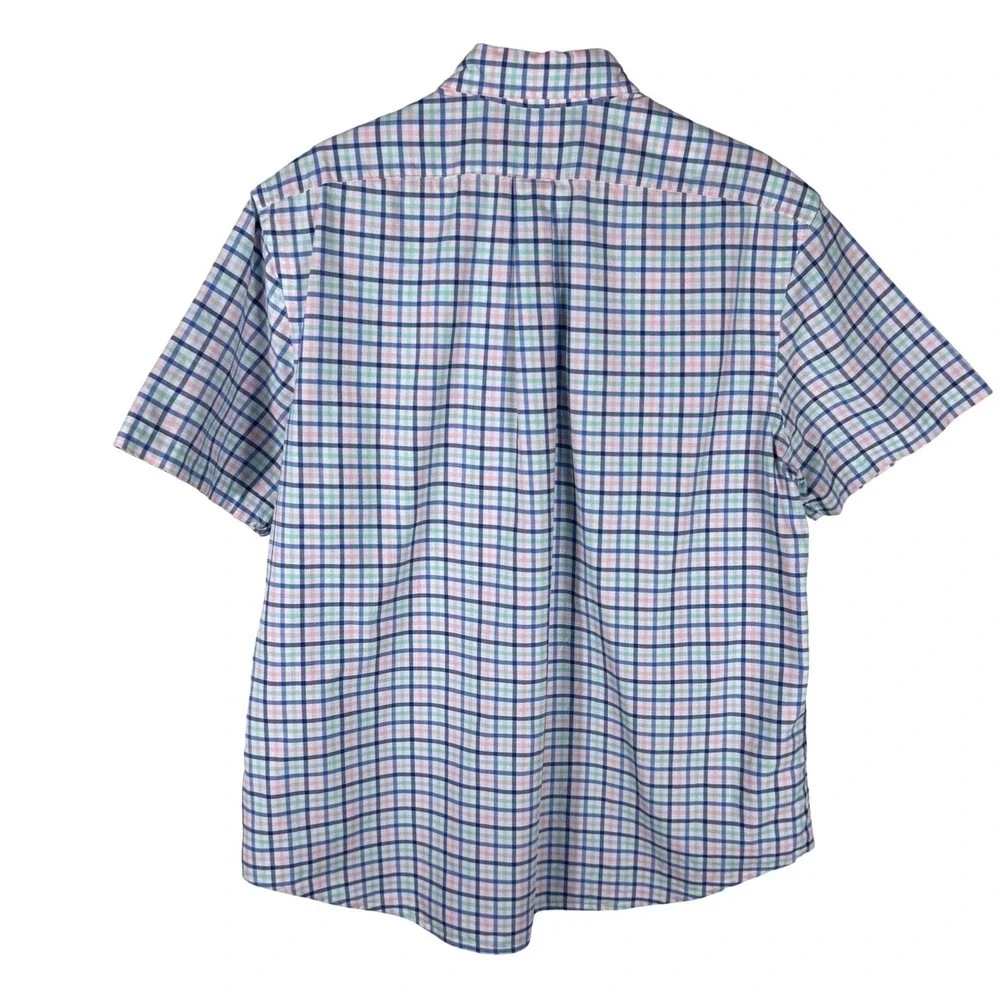 Polo Ralph Lauren Classic Fit Oxford Plaid Short Sleeve Shirt Mens XL Blue